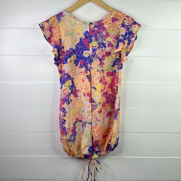 TRUE FREEDOM Orange Purple Pink Wide Flutter Sleeve Long Tunic Shirt Top Size M - Picture 2 of 11